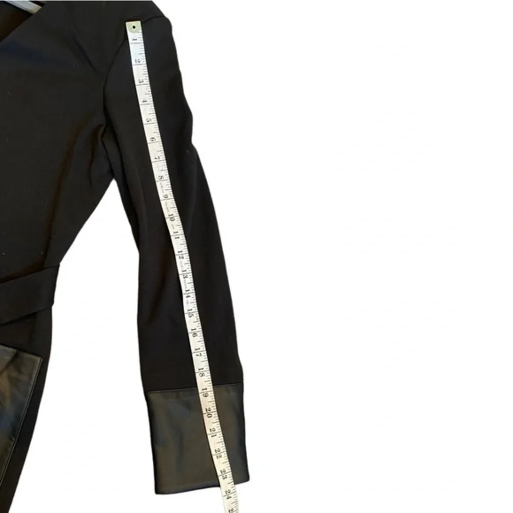 Calvin Klein Women's Faux Leather Trim Belted Cardigan Black Size 4